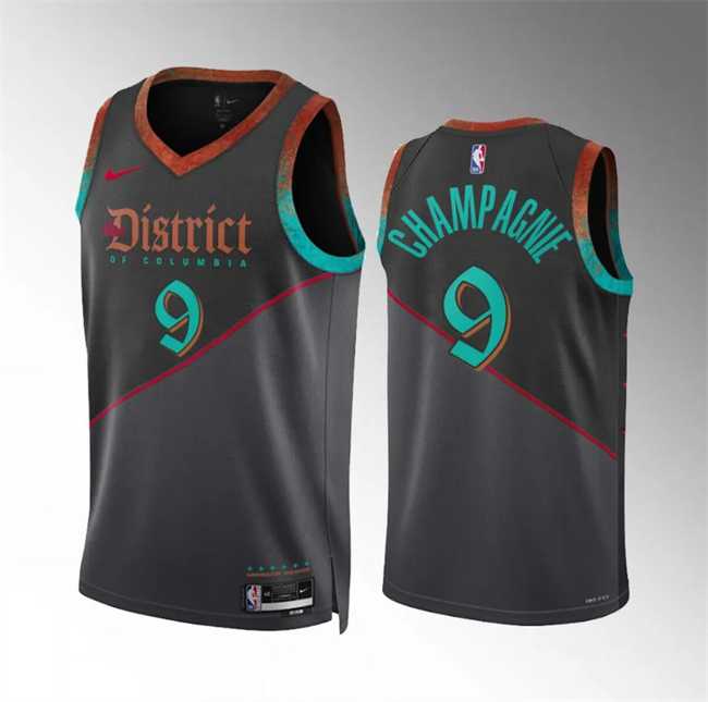 Mens Washington Wizards #9 Justin Champagnie Black 2023-24 City Edition Stitched Basketball Jersey Dzhi